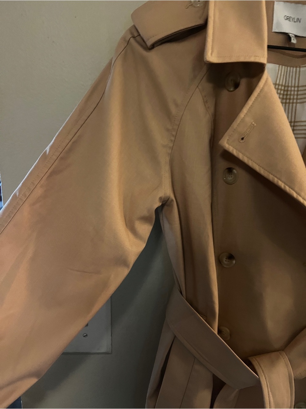 Anthropologie Greylin Nate Soft Twill Trench Coat Midi Belted Double Breasted XS - Picture 8 of 16